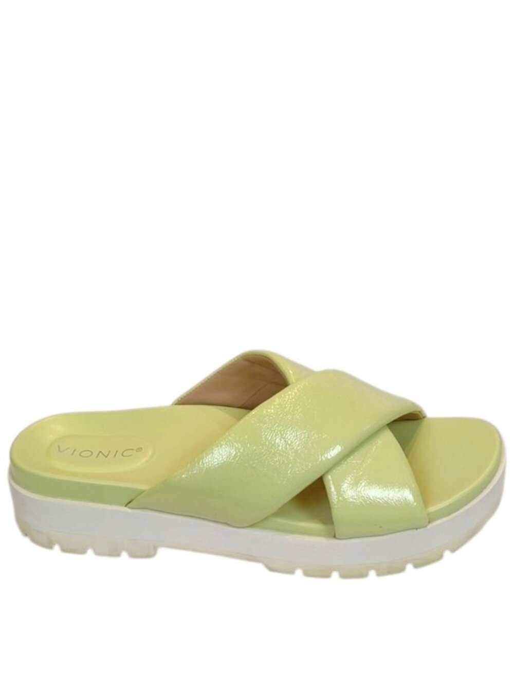 Vionic Women’s Vesta Pale Lime Patent Leather Lug Flatform Sandals H9684L1300